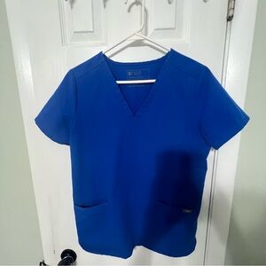 FIGS Women's V-Neck Short Sleeve Scrub Top in Bright Blue